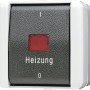 Jung WG800 Heizungsschalter IP44 für Feuchträume, mit roter Kalotte und Beschriftung.