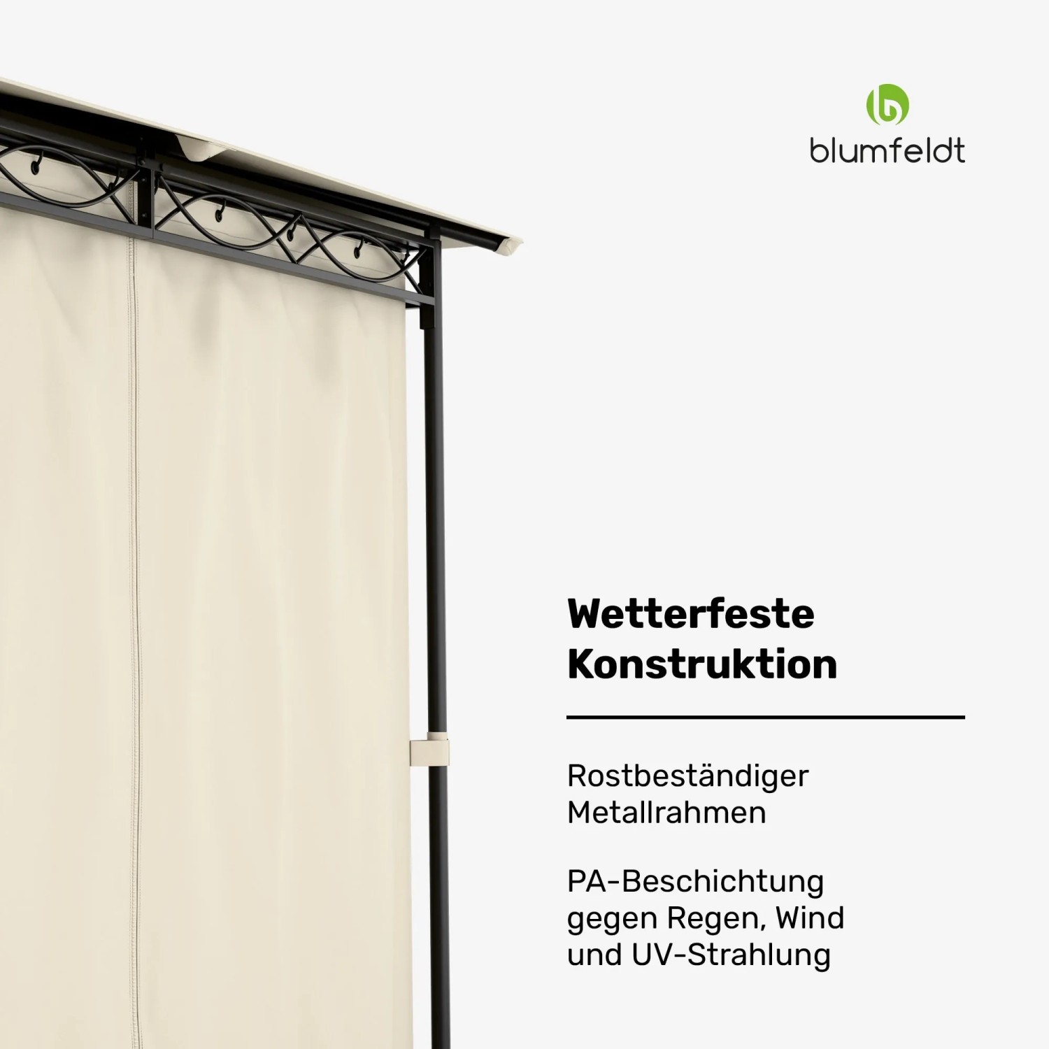 Blumfeldt Mondo Gartenpavillon, beige, mit Stahlrahmen und Seitenteil. Wetterfeste Konstruktion.