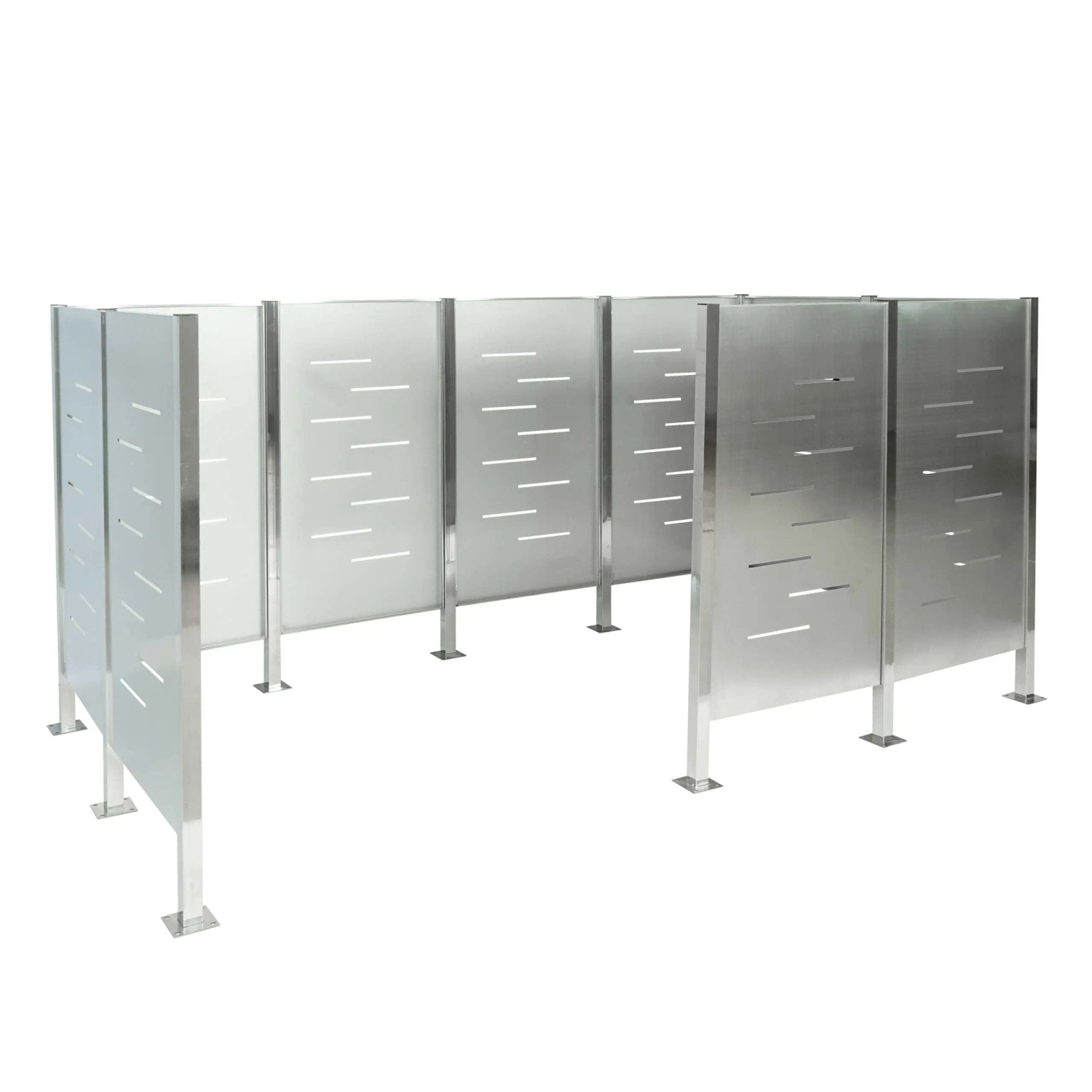 PROREGAL Mülltonnen-Zaun HxBxT 151x326x166cm Metall Mülltonnenverkleidung Mülltonnenaufbewahrung Edelstahl Silber