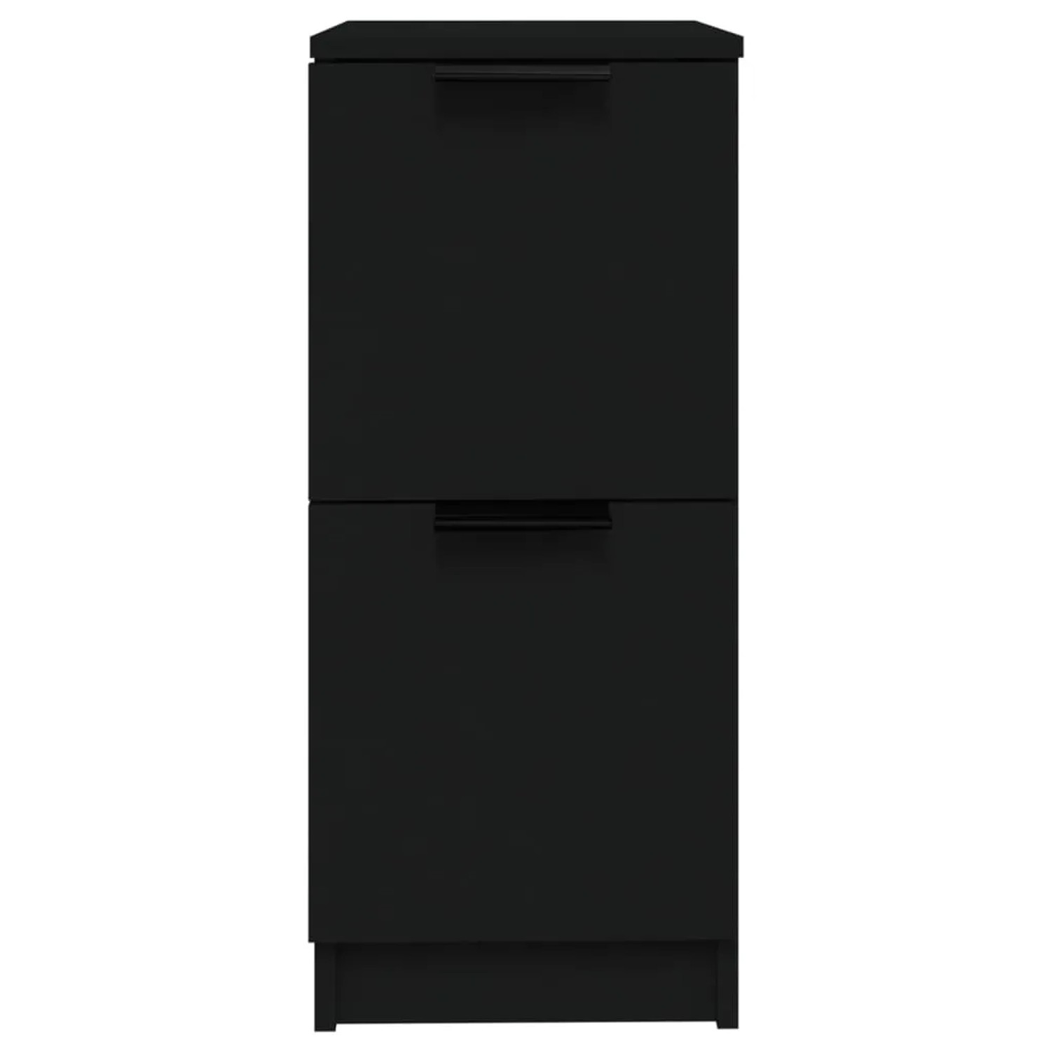 Zwei schwarze vidaXL Sideboards aus Holzwerkstoff, je 30x30x70 cm.