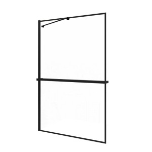 AICA 140x200cm Walk In Schwarz Aluminiumrahmen Duschwand mit Duschregal Handtuchhalter mit Stabilisator Duschabtrennung 8mm NANO Glass F070B