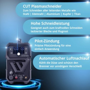 STAHLWERK CUT 50 P Plasmaschneider: Digital, 50 Ampere, 20 mm Schneidleistung für präzise Schnitte.