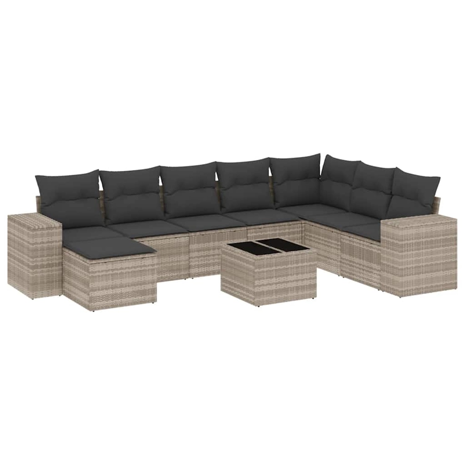 vidaXL 9-Tlg Garten-Sofagarnitur mit Kissen Hellgrau Poly Rattan 3255309 günstig online kaufen