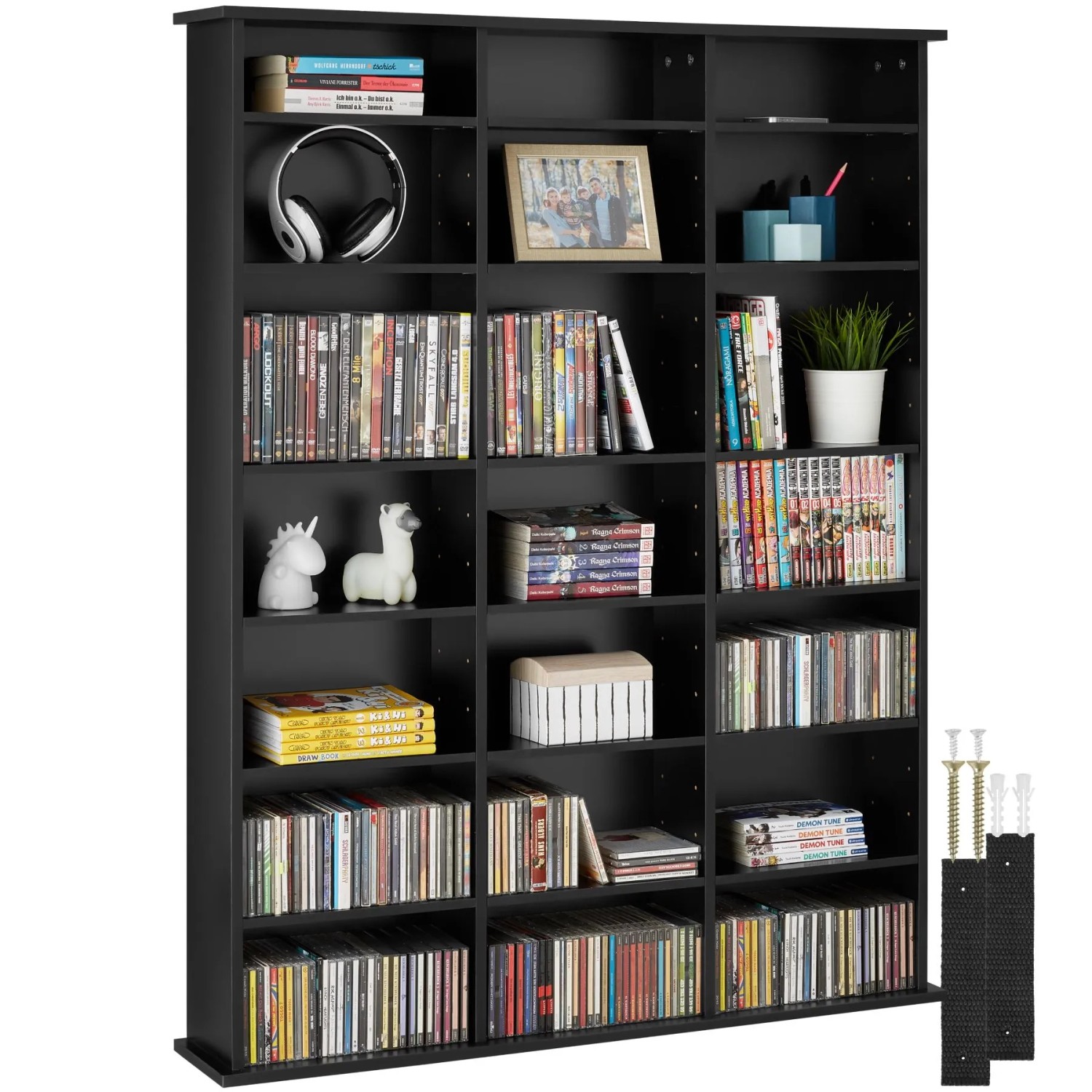 Tectake Cd Dvd Regal Stevie In Holzoptik 21 Fächer  105 50 x 19 x 136 50 cm Schwarz