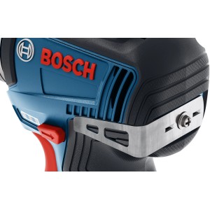 Detailaufnahme: Bosch Professional Akku-Bohrschrauber GSR 12V-35 FC mit Gürtelclip.