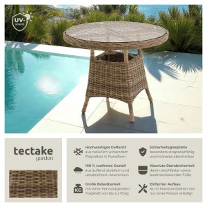 Tectake Aluminium Gartentisch  Wetterfest und Uv Beständig Natürlich Nachempfundenes Geflecht  91 x 91 x 73 50 cm Natur