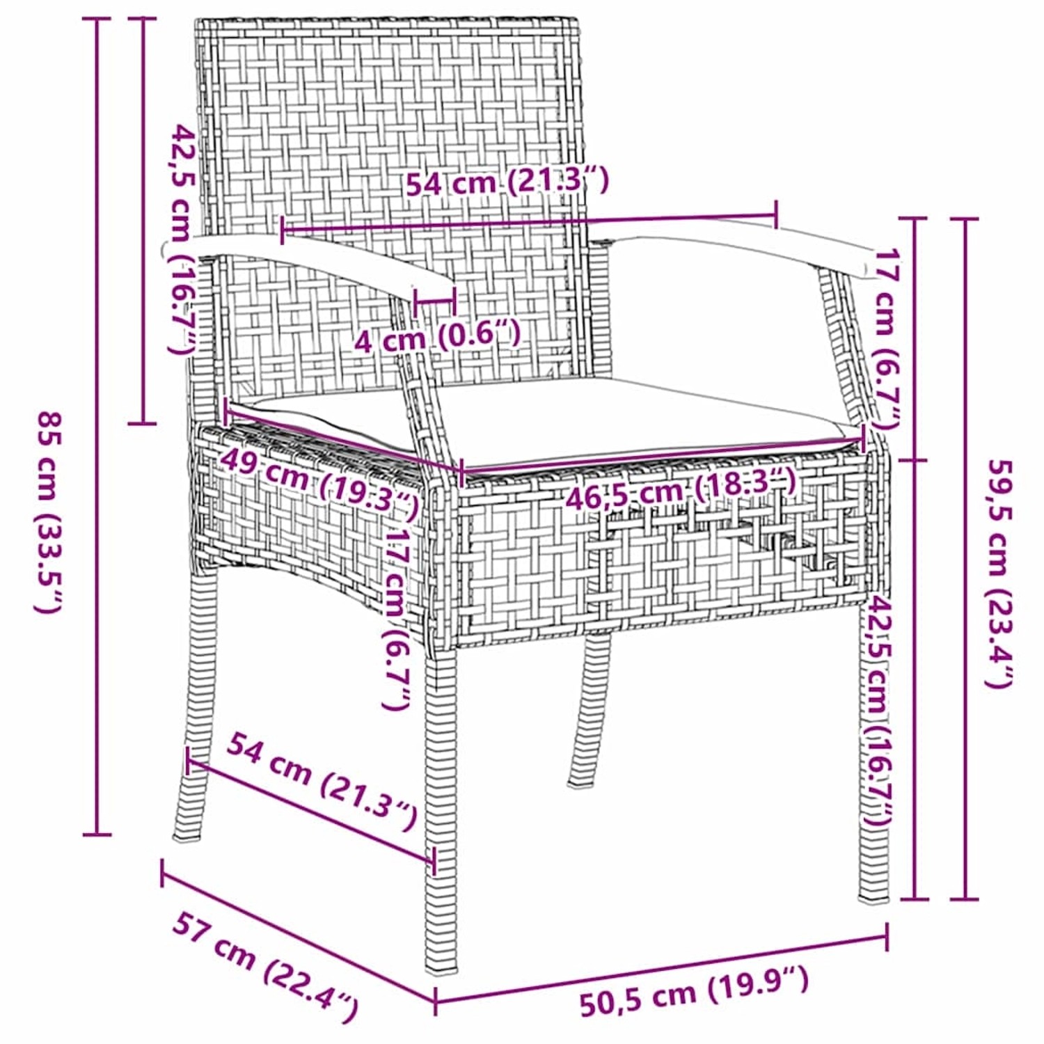 Graue vidaXL Garten Essgruppe, 3-teilig, aus Poly Rattan. Gartenmöbel mit Tisch und Stühlen.