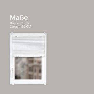 Bestlivings Plissee Faltstore, 45x150 cm, weiß, am Fenster mit Klemmbefestigung.