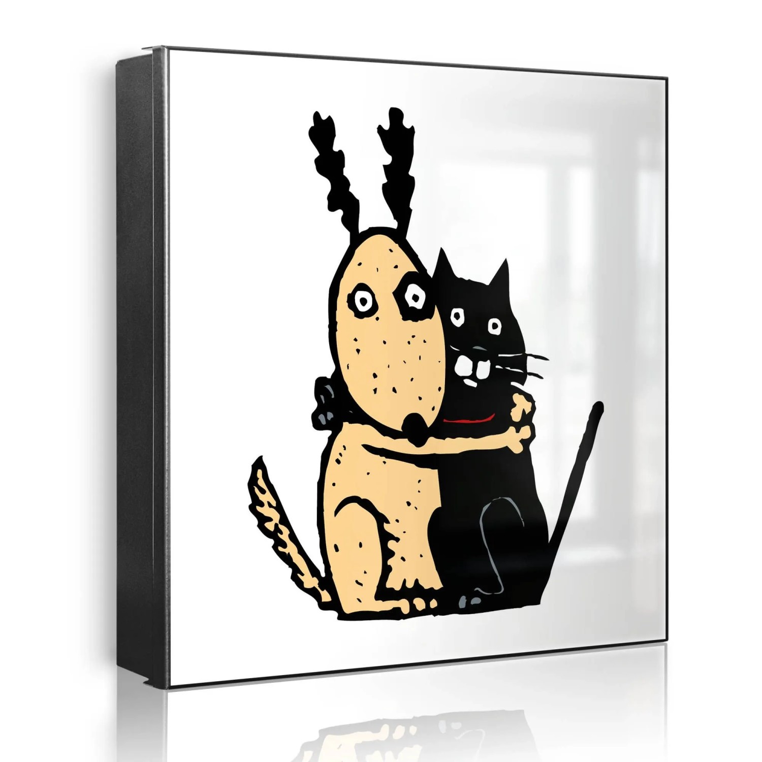 Banjado Großer Schlüsselkasten Metall 30x30cm Schwarz Scharnier Links 50 Haken Beschreibbar Magnetisch Motiv Beste Freunde Immer