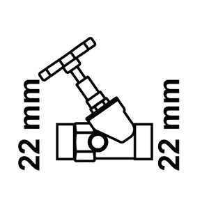 Abbildung eines Kirchhoff Schrägsitzventils ohne Entleerung, 22 mm, schematische Darstellung.
