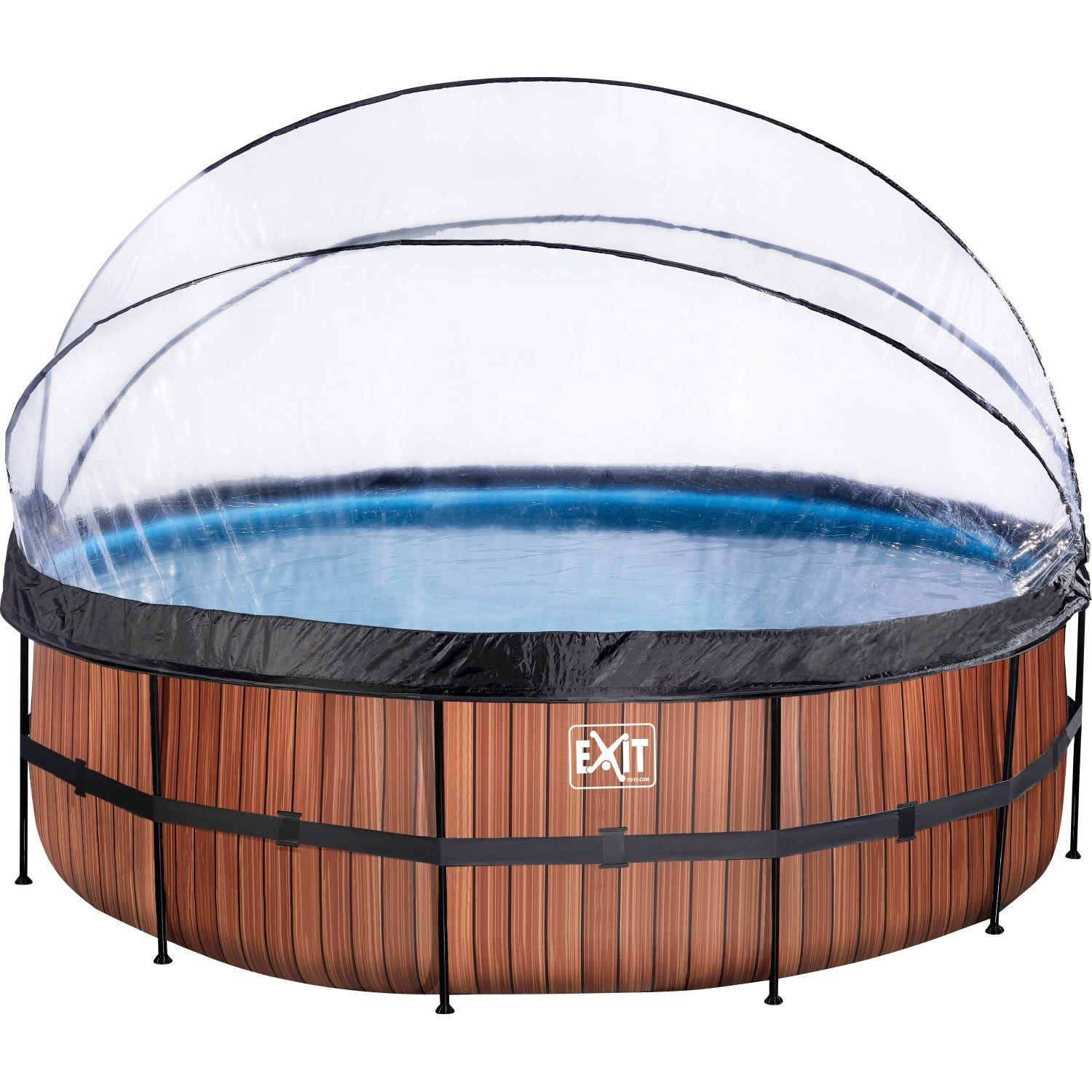 EXIT Wood Pool Braun Ø450x122cm m. Sandfilterpumpe u. Abdeckung günstig online kaufen