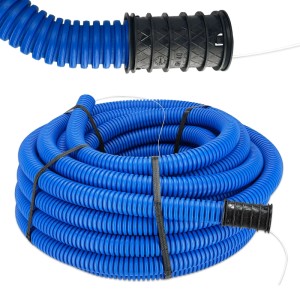 EDO Kabelschutzrohr PE Ø63 mm 50 m Blau für Erdverlegung  Wellrohr 450 N IP56 mit Zugdraht und Muffe
