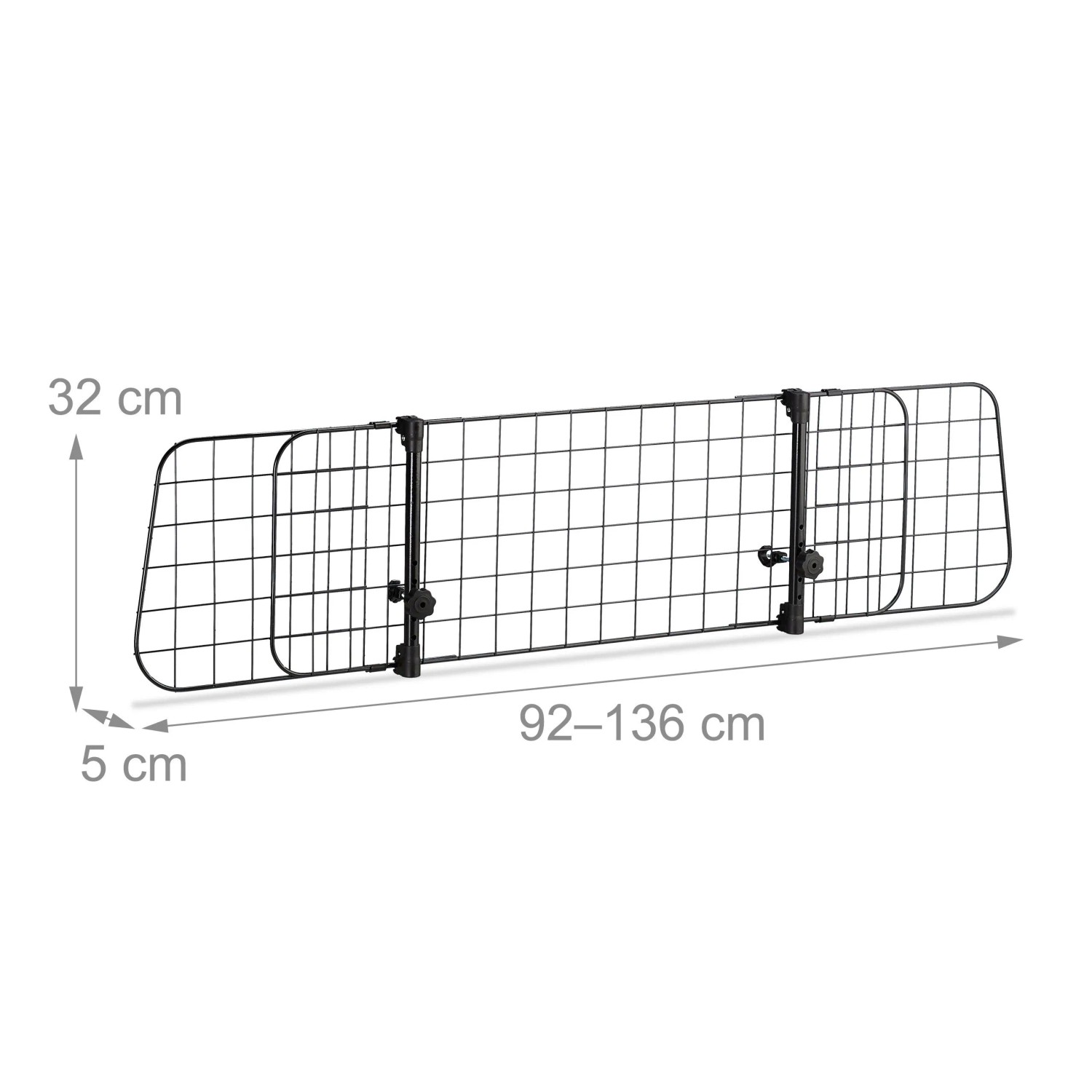 Verstellbares Relaxdays Hundegitter Auto, schwarz, aus Metall und Kunststoff, 92-136 cm breit.