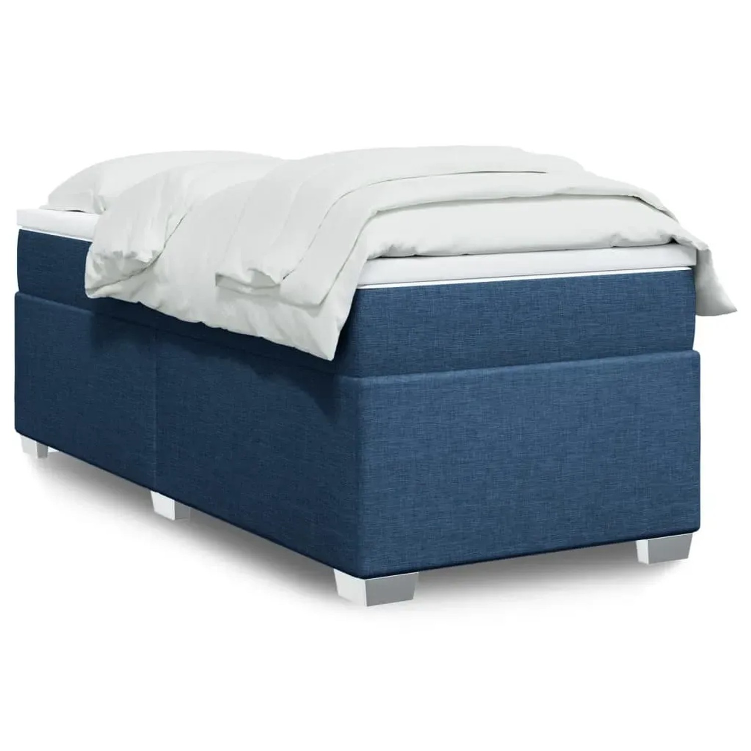 Blaues vidaXL Boxspringbett (80x200 cm) mit Matratze und weißer Bettwäsche.