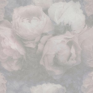 Romantische Vliestapete mit Rosenmuster in Grau und Rosa für Wohn- und Schlafzimmer.