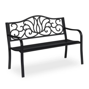Relaxdays Gartenbank Stahl Gusseisen Schwarz 2 Personen 90 cm x 127,5 cm x 63 cm 14,3 kg
