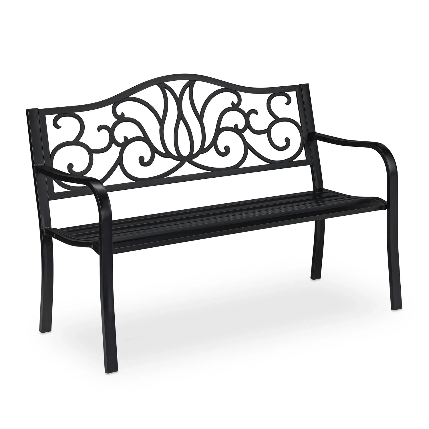 Relaxdays Gartenbank Stahl Gusseisen Schwarz 2 Personen 90 cm x 127,5 cm x 63 cm 14,3 kg