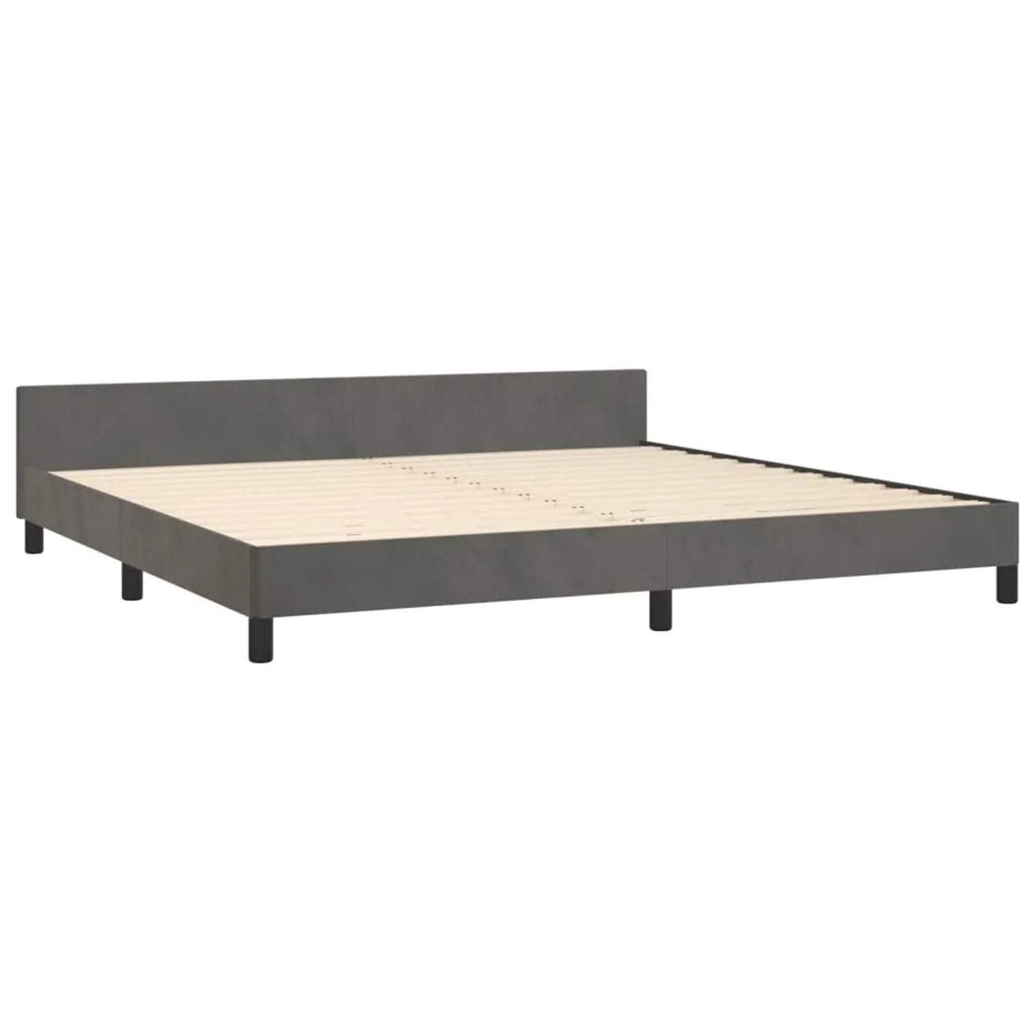 Dunkelgraues Samt-Bettgestell (200x200 cm) mit Kopfteil. Modernes Design für Schlafzimmer.
