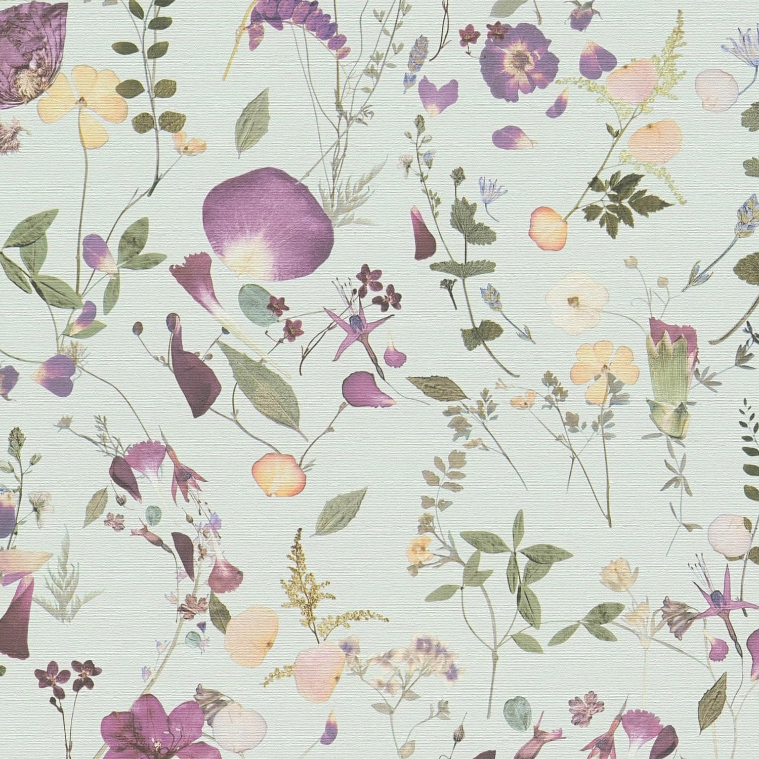PROFHOME 397463-GU Blumen Tapete Floral Matt Grün Violett Gelb 0,53 m x 10, günstig online kaufen
