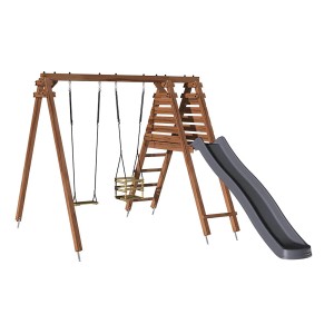 Soulet Holzschaukel Prune mit Rutsche, Schaukelbrett und Babyschaukel für sicheren Spielspaß im Garten.