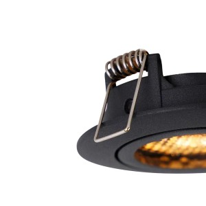 Schwarzer QAZQA Einbaustrahler Ude Honey, verstellbar, Detailansicht. Lampe für Deckenmontage.