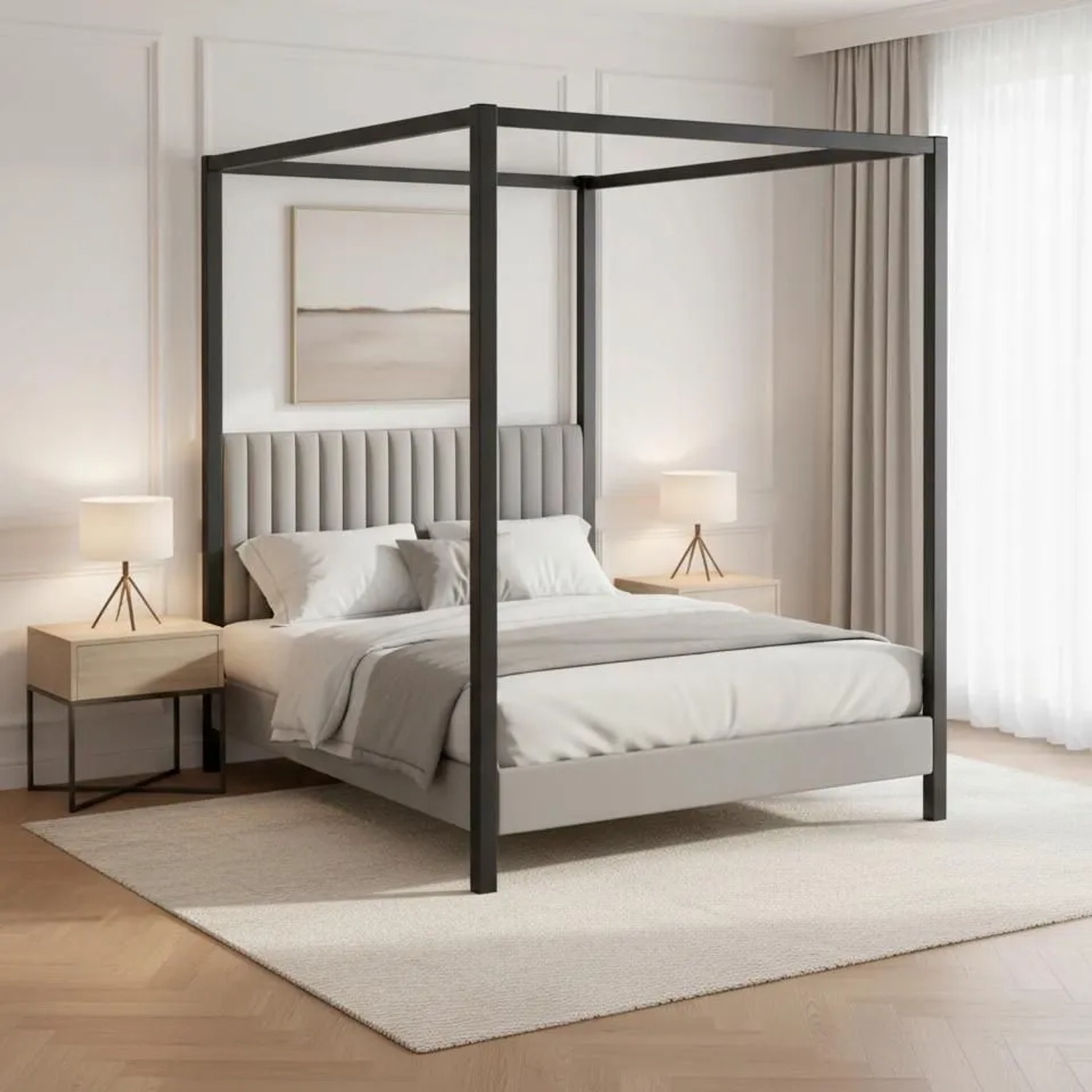 Bessagi Home Himmelbett Mona Grau ca. 180x200 cm