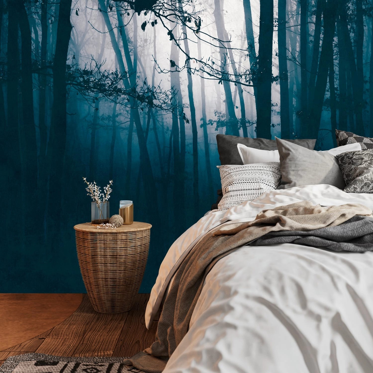 PROFHOME 399091-GU Fototapete Wald Matt Blau Schwarz 3,71 m x 2,8 m 0,53 m günstig online kaufen