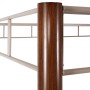Detailansicht: BERLINLODGE Pergola mit braunem Pfosten in Bambus-Optik und hellem Metallrahmen.
