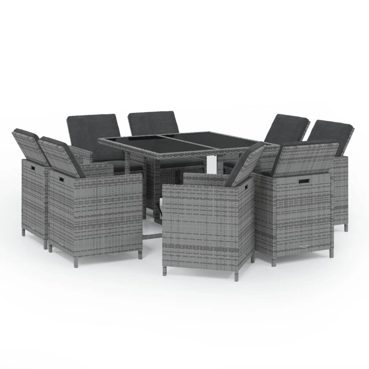 vidaXL 9-tlg Garten-Essgruppe mit Auflagen Poly Rattan Grau Modell 10