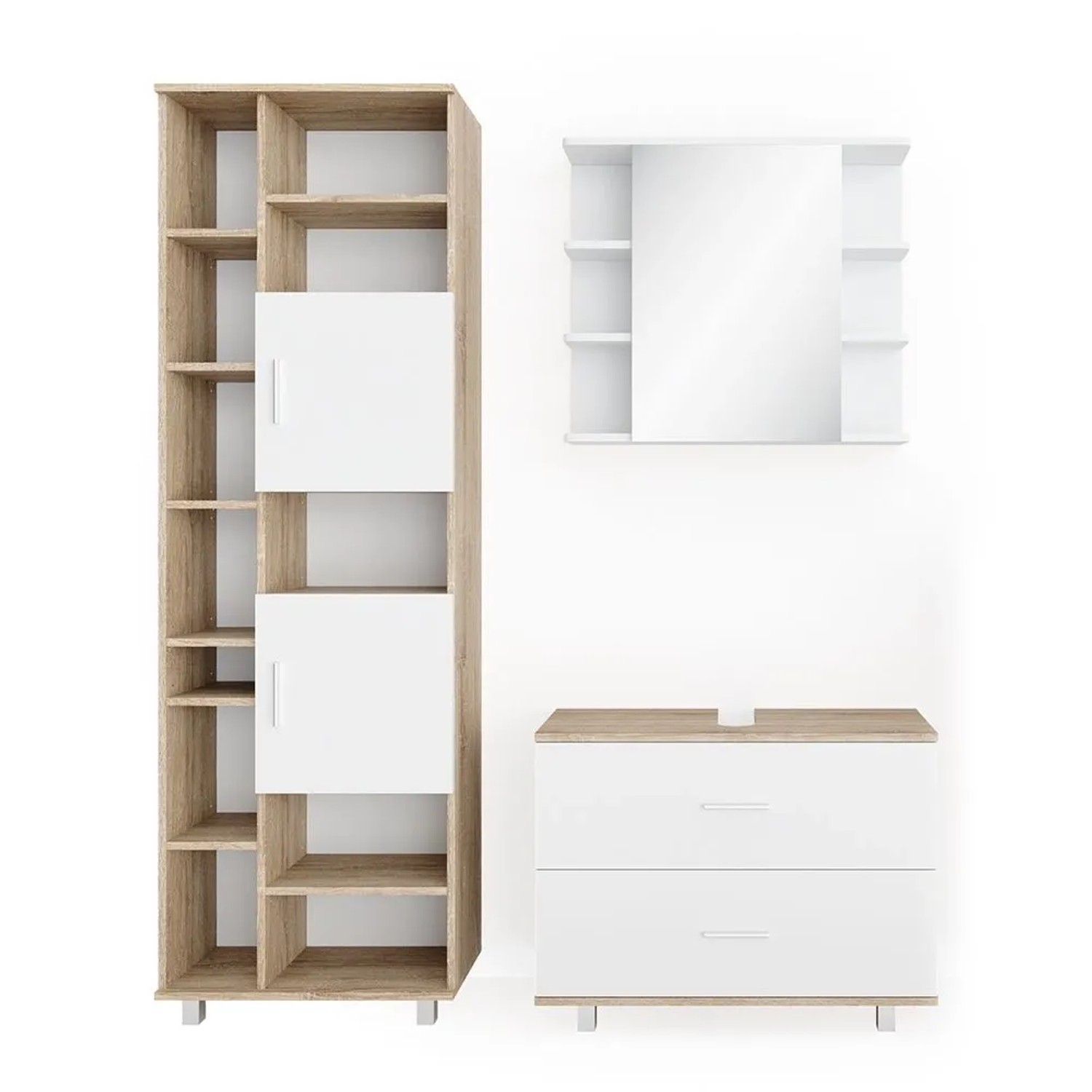 Vicco Badmöbel-Set Ilias Weiß/Sonoma 80 x 61 3-teilig