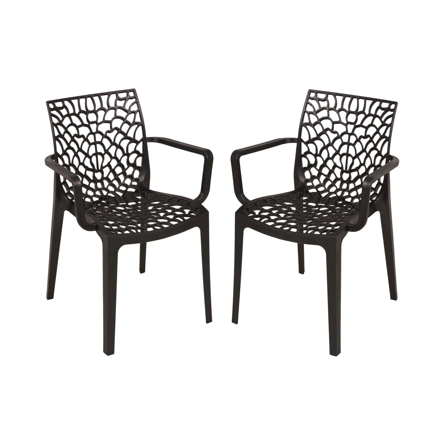 DELUKE Gartenstuhl 2er Set IVAR Kunststoff Schwarz Gartenstühle Wetterfest Essstühle Outdoor Terrasse