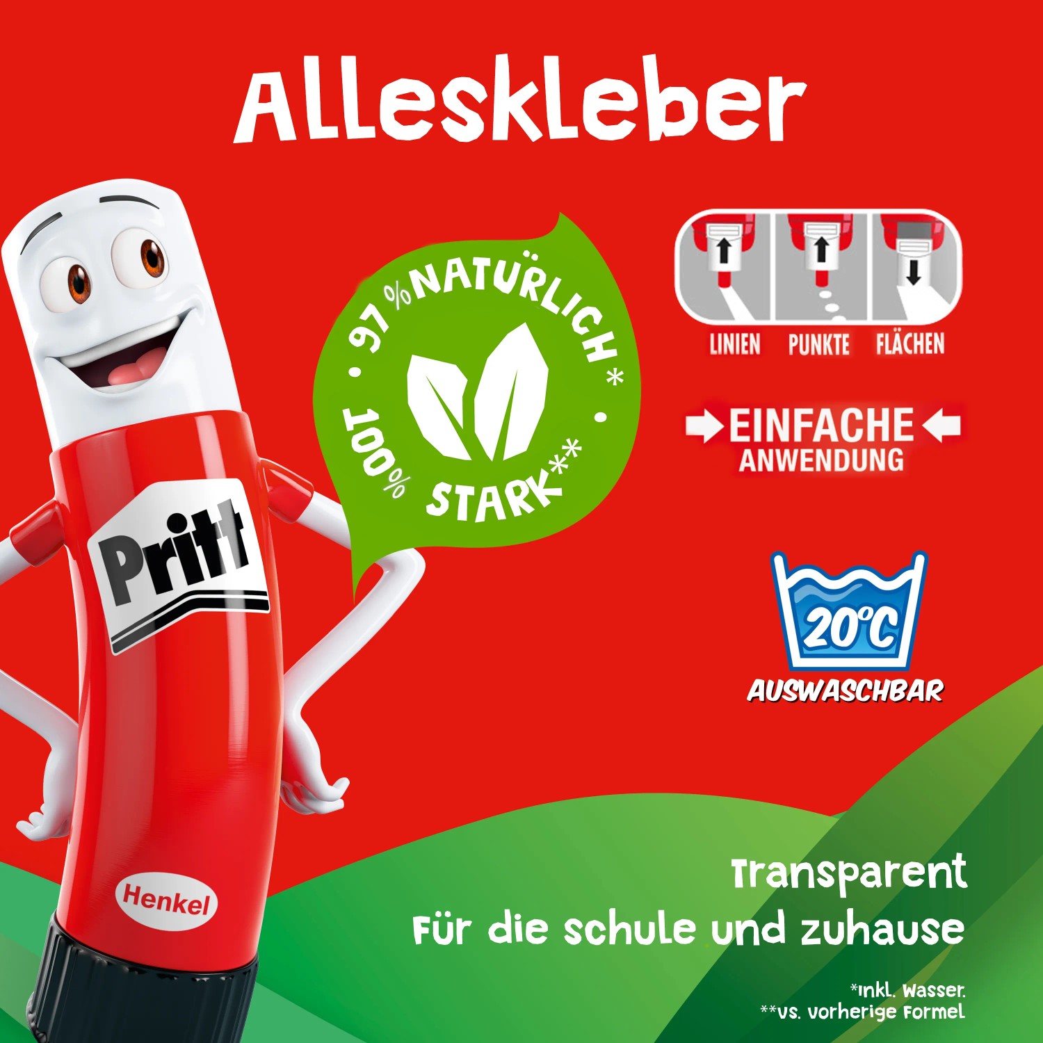 Pritt Alleskleber Transparent 100g im Comic-Stil, ideal für Schule und Hobby.