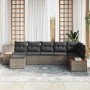 Graues 7-teiliges vidaXL Garten-Sofa-Set aus Poly Rattan mit Kissen für Terrasse und Garten.