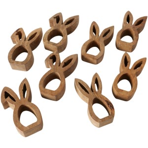 4er Set Serviettenringe Hops von Boltze, Hasen-Design aus Mangoholz, braun, für Ostern.