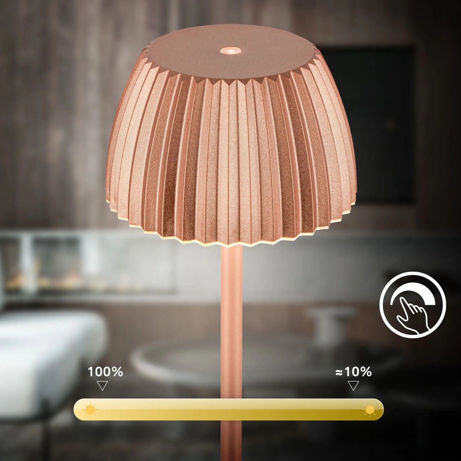 Brilo Akku-Stehleuchte Riffle Dimmbar Touch Lichtkante Kupfer_3