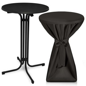 Beautissu Bellini Stehtisch Ø 80cm Schwarz mit Premium Stehtischhusse Ø 80cm Schwarz