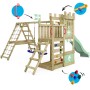 Wickey Spielturm DragonFlyer mit Rutsche in Pastellgrün, Klettergerüst mit Schaukel und Kletterwand.