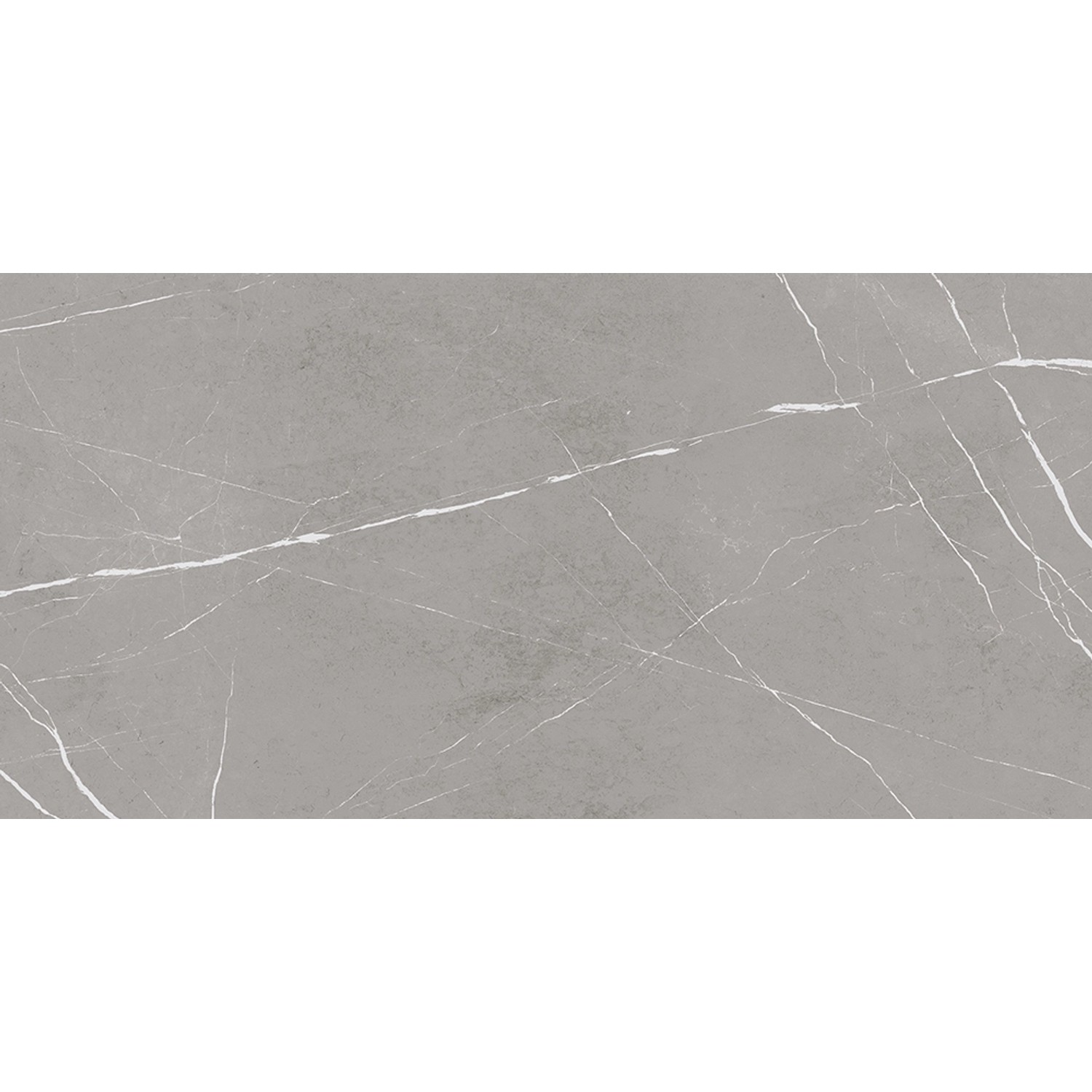 Graue Feinsteinzeug Bodenfliese, 60x120 cm, polierte Steinoptik für Innenräume.