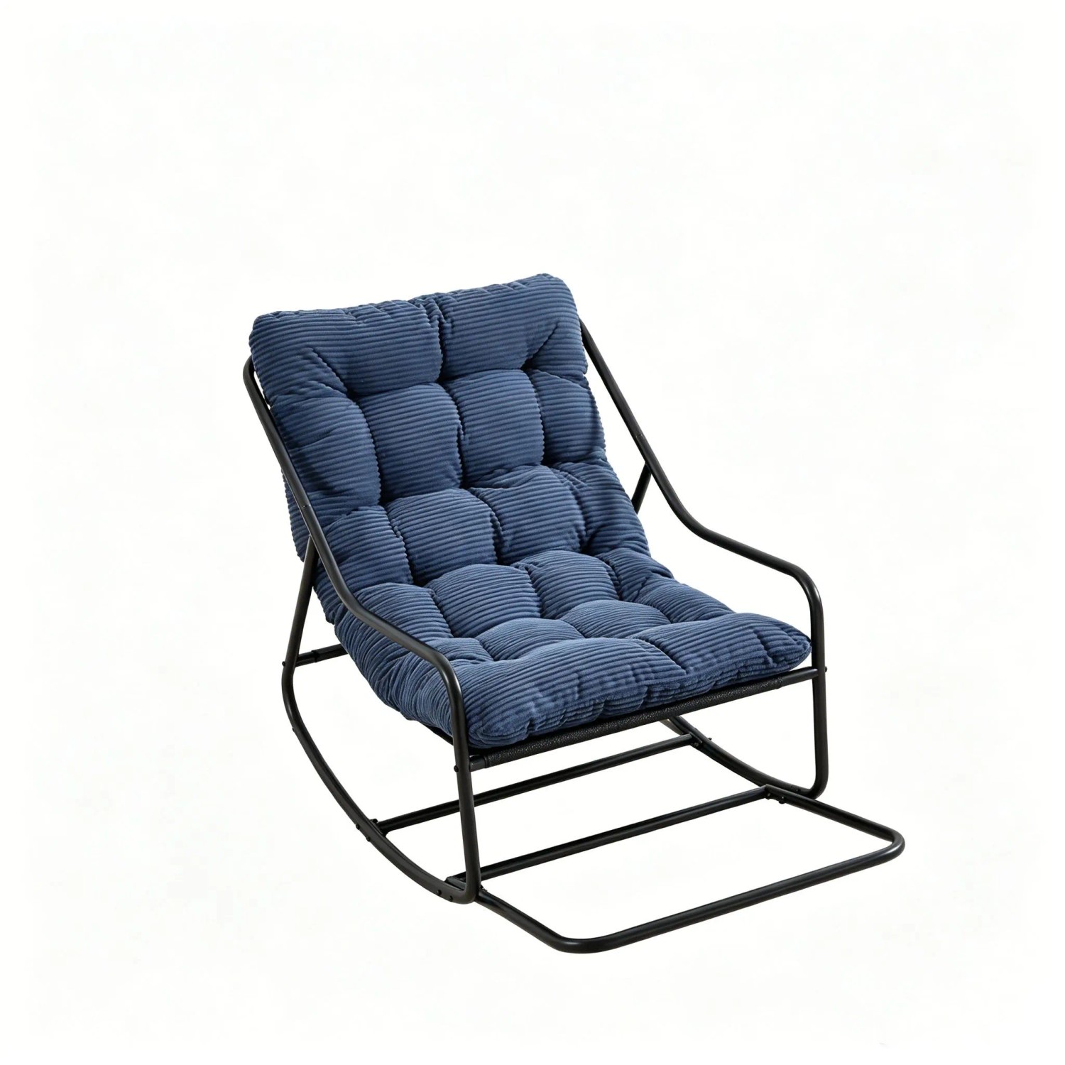PXloue Relax Schaukelstuhl Blau mit Beinablage Dickem Kissen und Stabilem Stahlrahmen