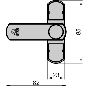 Technische Zeichnung der Basi Fensterzusatzsicherung FS 500, weiße einflügelige Fenstersicherung mit Maßangaben.