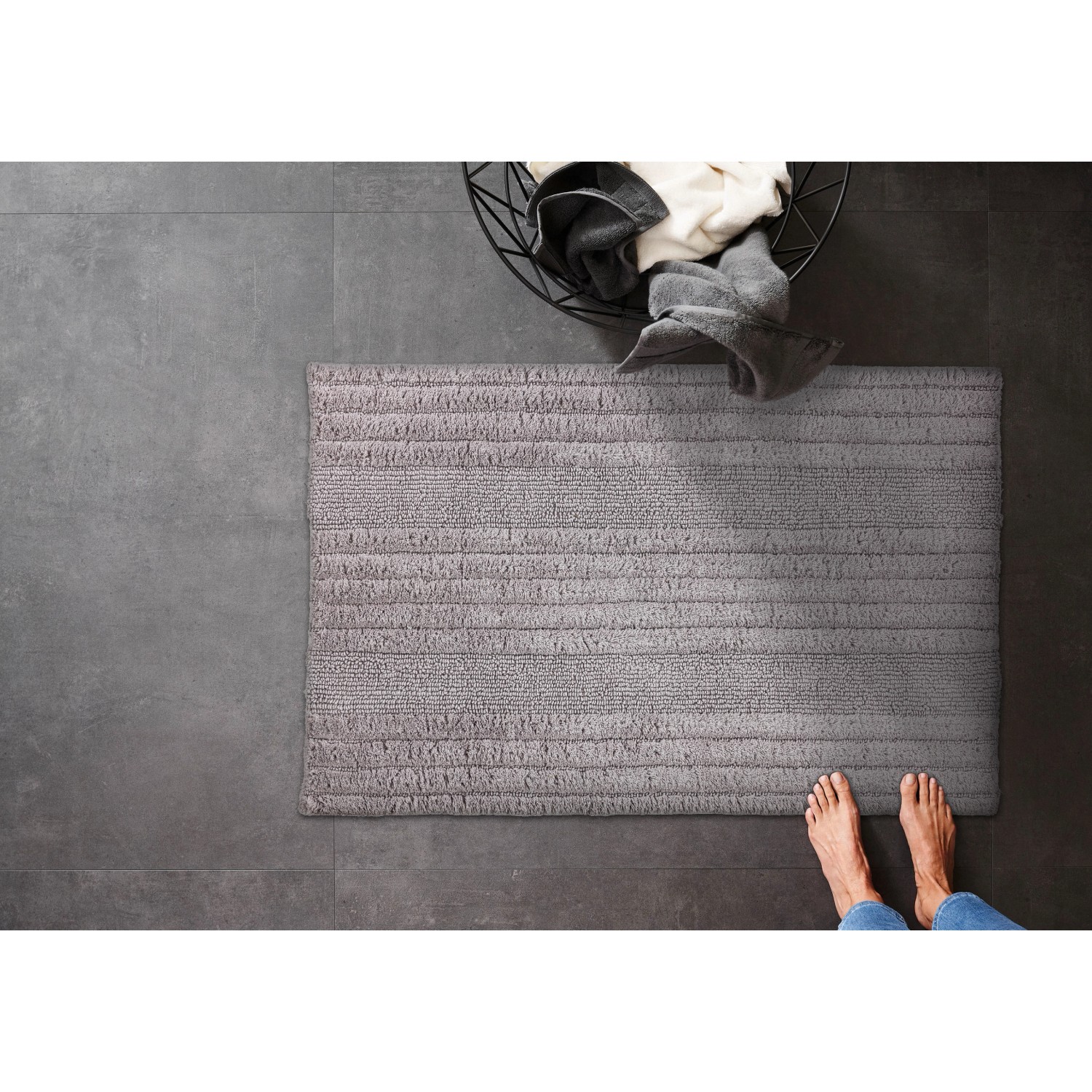 Schöner Wohnen Badteppich Bahamas 67 cm x 110 cm  Streifen Hellgrau