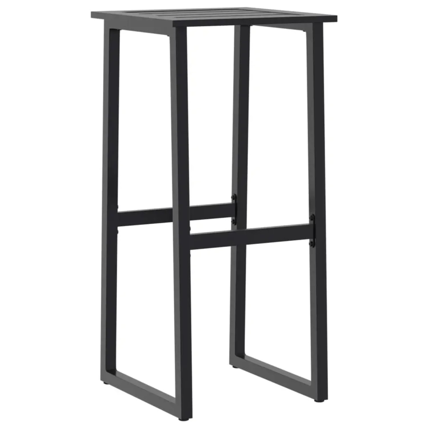 Set aus zwei schwarzen Barhockern von vidaXL, Stahl pulverbeschichtet, für Garten, Balkon oder Terrasse.