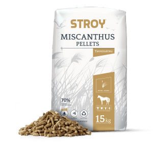 Palette Stroy Miscanthus Pellets Einstreu, 65 Säcke à 15kg, staubarm & kompostierbar.