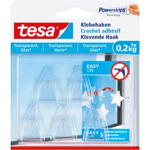 Tesa Klebehaken für Glas, transparent, hält bis 200g, 5 Stück