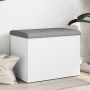 Weiße vidaXL Sitzbank mit grauem Kissen und Stauraum. Möbel für Flur oder Wohnzimmer.