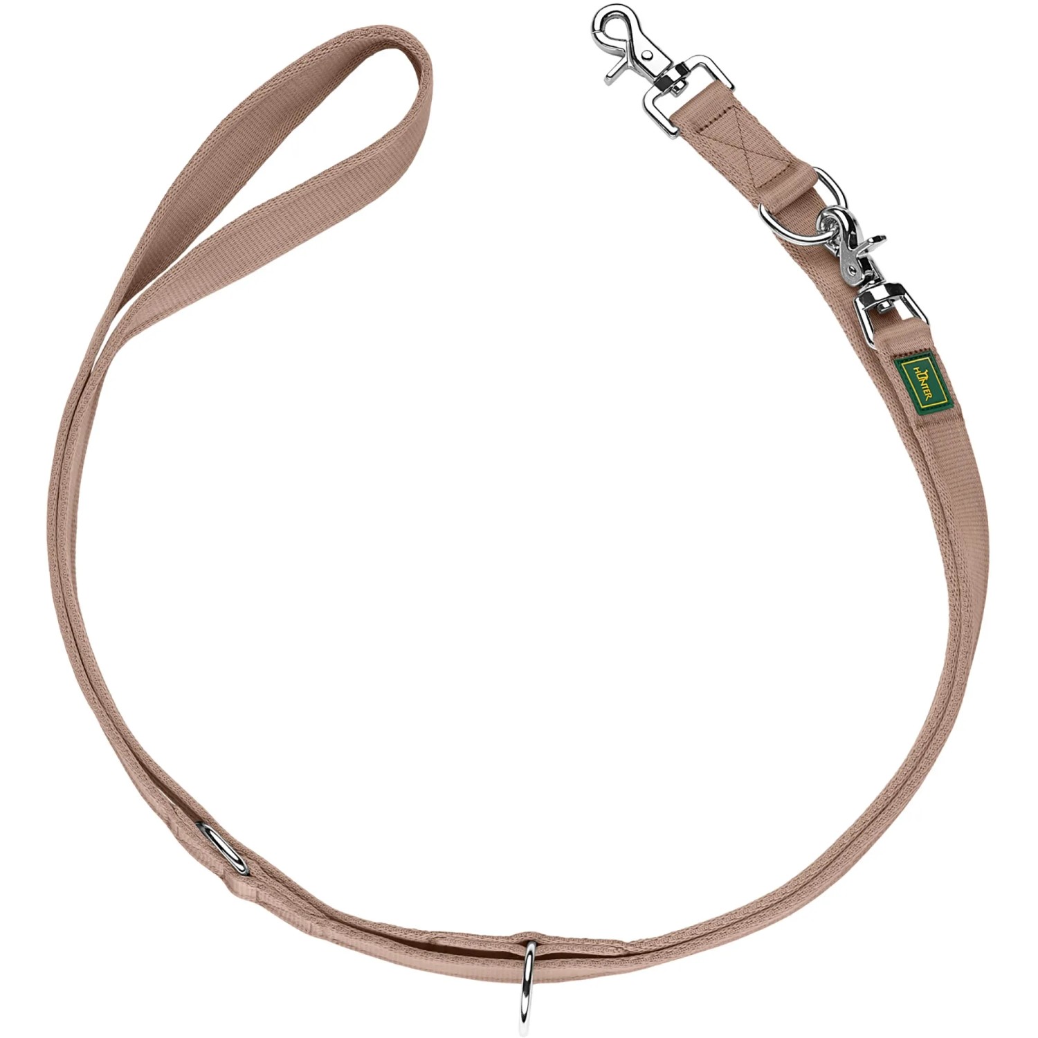 Verstellbare Hunter Führleine Inari, 2 m, beige, aus reißfestem Polyester mit Zangenkarabiner.