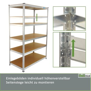 TRUTZHOLM Schwerlastregal, 180x120x60 cm, mit 5 Böden und verzinktem Metallrahmen. Ideal für Lager und Keller.