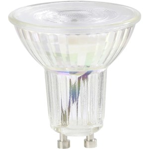 Klares EGLO GU10 LED Leuchtmittel mit geripptem Glas, 4,5W, 2700K warmweiß. Ideal für Akzentbeleuchtung.