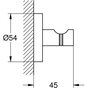 Technische Zeichnung: Grohe Essentials Bademantelhaken Hard Graphite mit Maßangaben.