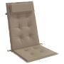 Taupe Hochlehner-Auflage aus Oxford-Gewebe mit Kopfpolster und Steppung für Gartenstühle. Komfortables Sitzkissen.